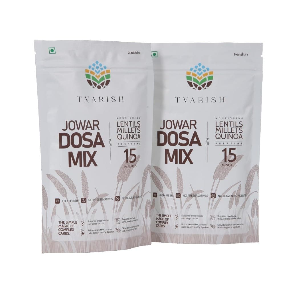 Tvarish Instant Jowar Dosa Mixes (2 * 200g) | Millet, Lentil & Quinoa based | Gluten Free | No Maida, No Preservatives, No Rice, No Baking Soda | Healthy South Indian Breakfast