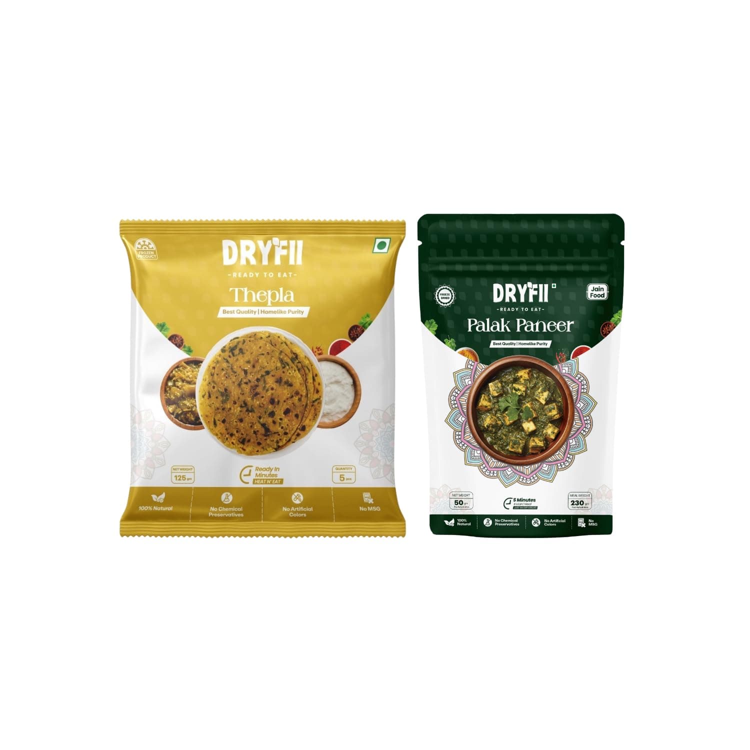 Dryfii Ready to Eat Thepla (5 Pieces, 1 Pack) & Jain Palak Paneer Combo | Freeze Dried | No Onion No Garlic — image 2