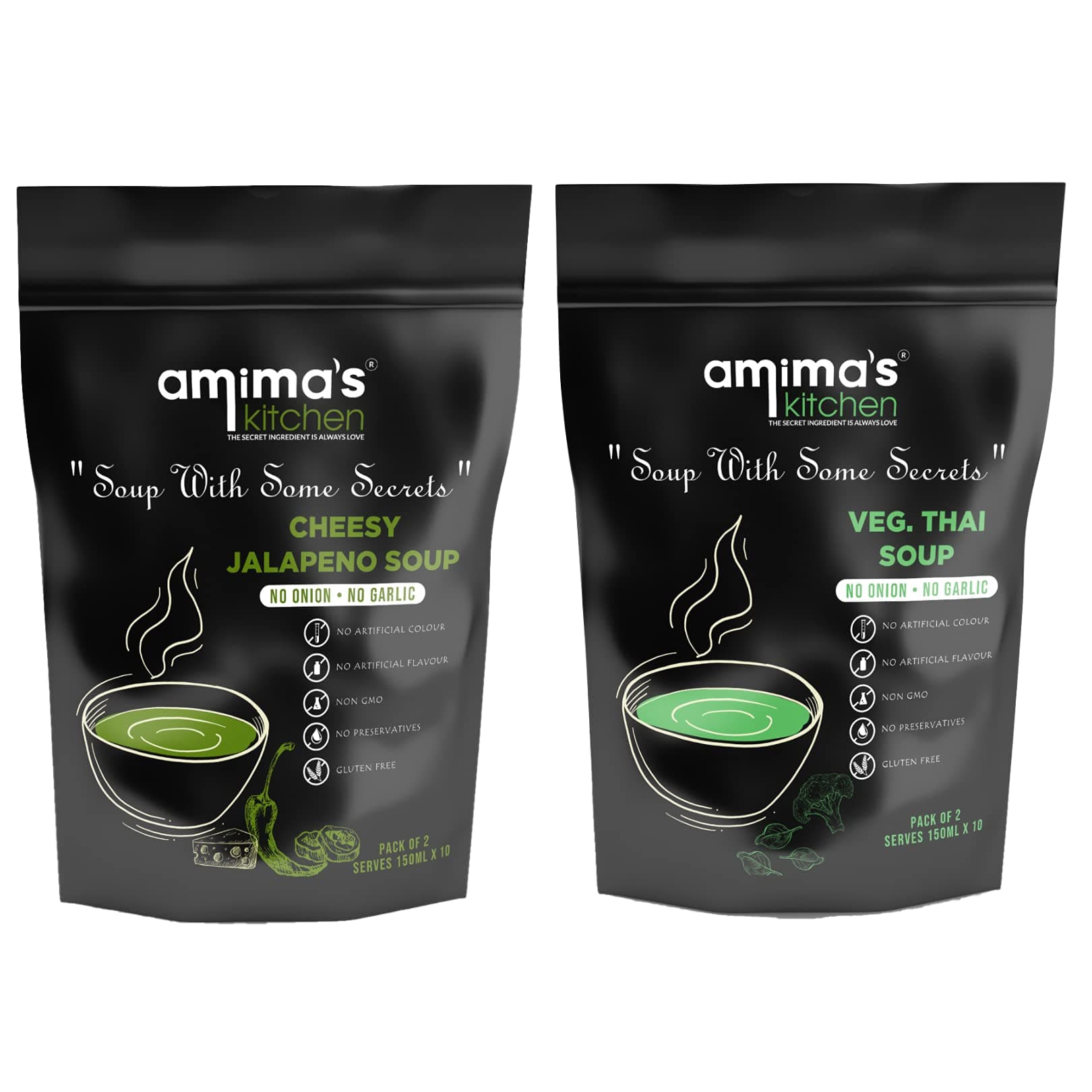 Amima's Kitchen Combo Of Cheesy Jalapeno + Veg. Thai Jain Soup (No Onion No Garlic) - 100 Grams (Pack of 2) | Instant Soup Mix Powder | Ready To Cook | No Artificial Flavour & Colour | Gluten Free | Non GMO | Healthy Soup — image 2