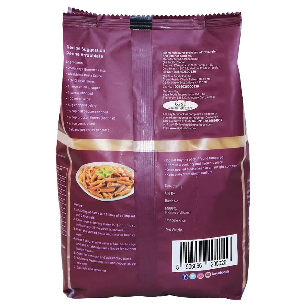 Keya Penne Pasta 1kg, 100% Durum Wheat Pasta | Vegetarian | No MSG | Low in Calories | No Trans Fats | Healthy | Cooked in 10 Minutes — image 2
