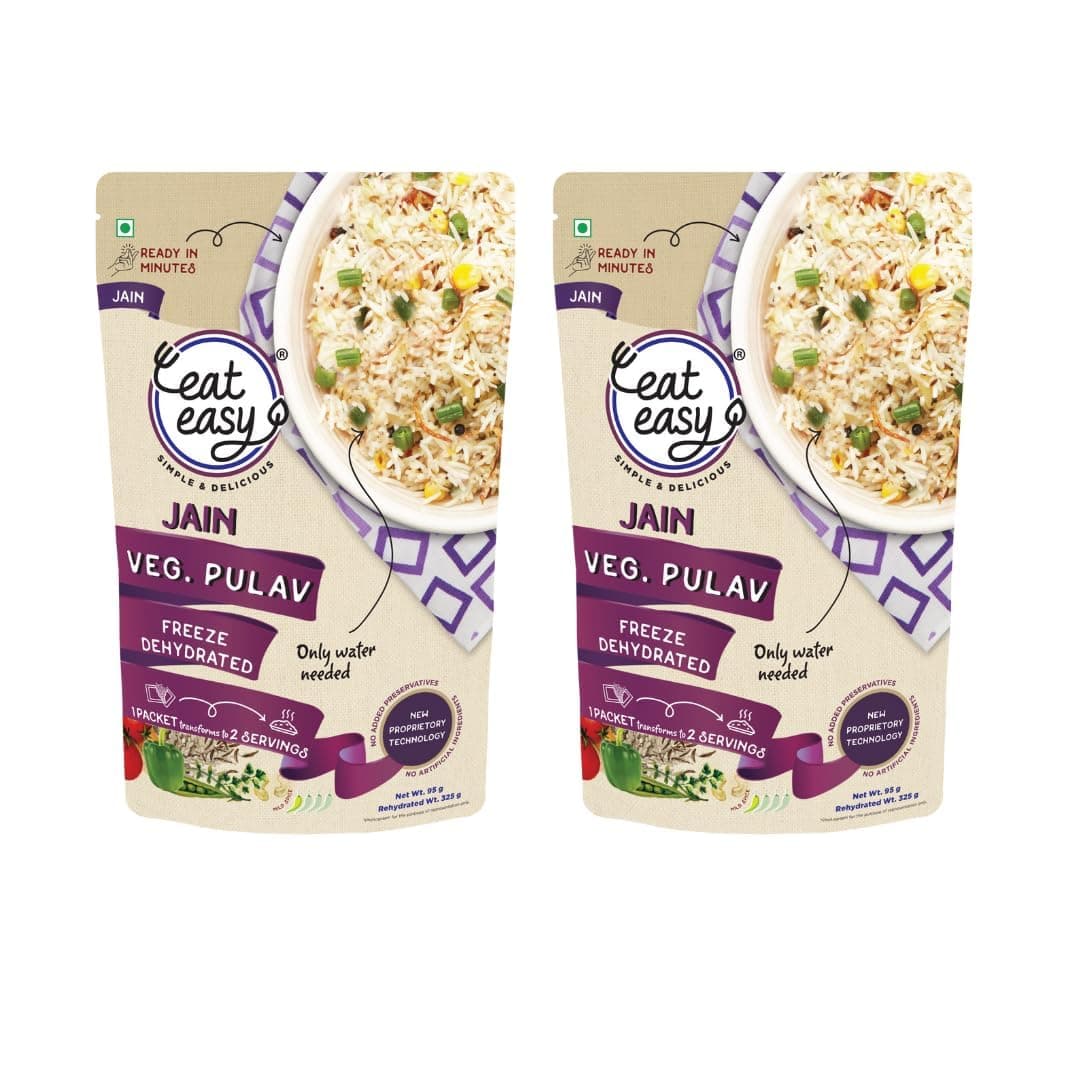Eat Easy Ready To Eat Jain Veg Pulav- 95gm (Pack of 2) | Freeze Dried, Lightweight, No Moisture, Expands After Adding Hot Water, Instant Pulao/ Vegetable Rice for Travel, Camping & Trekking, Train/Flight, Quick Lunch Dinner — image 2