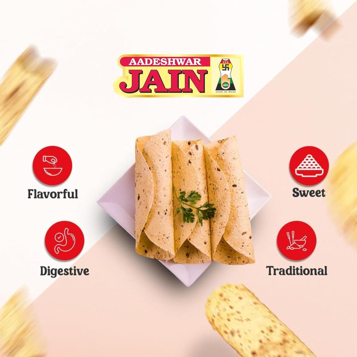 Aadeshwar Jain Moong Papad | Light Masala | Authentic Indian Crispy Papad | Tangy Masala Flavour | Spicy Indian Snack | Ready-to-Serve Crispy Papads (400Gram) — image 4