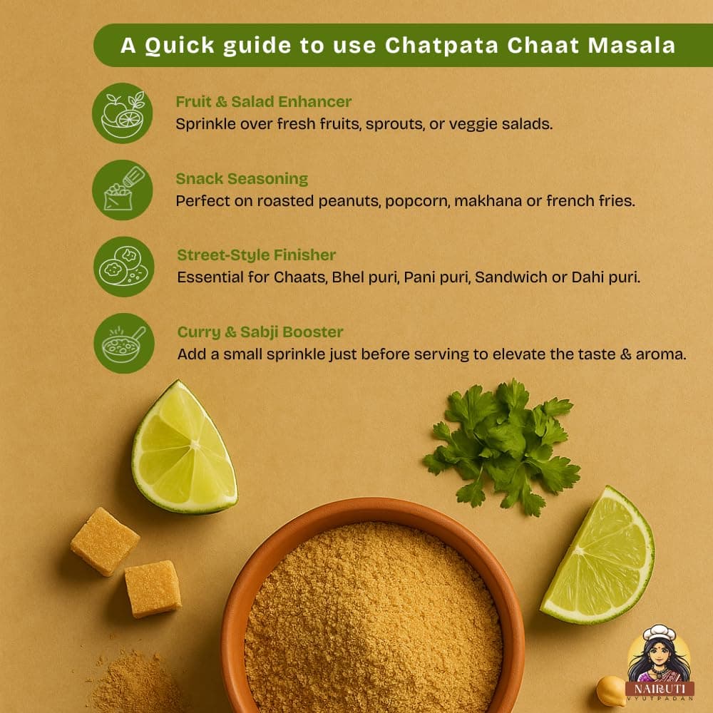 Nairuti Vyutpadan Chat Masala (Jain Friendly) 50g | No Onion No Garlic | Tangy & Spicy Chaat Masala Powder | Sprinkle for Fruits, Salads, Snacks & Street Style Flavour | No Preservatives — image 5