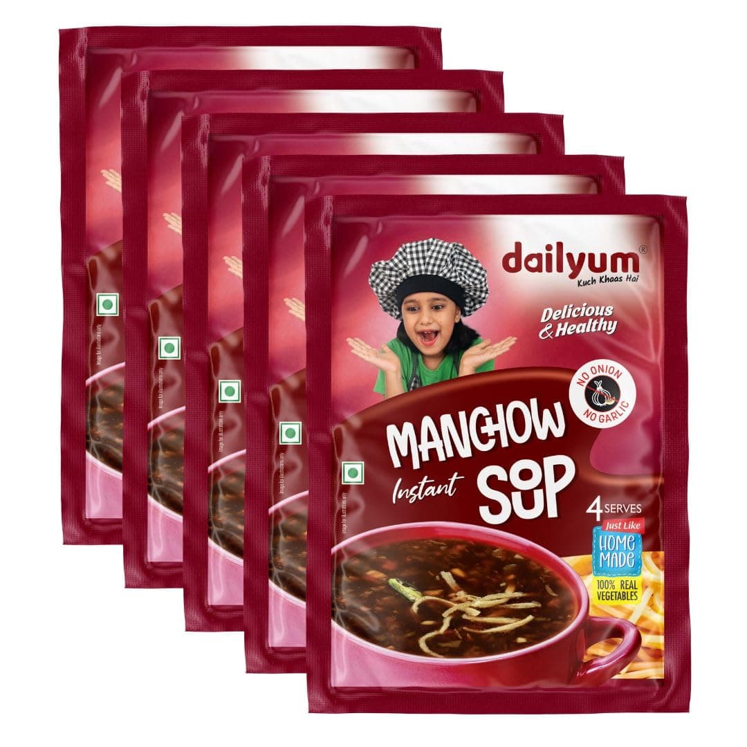 Dailyum Instant Manchow Soup 50g | No Onion No Garlic | Ready To Eat Instant Soup |100% Natural | No MSG | Gluten-free | Serves 4 | Jain | Pack of 5 — image 3