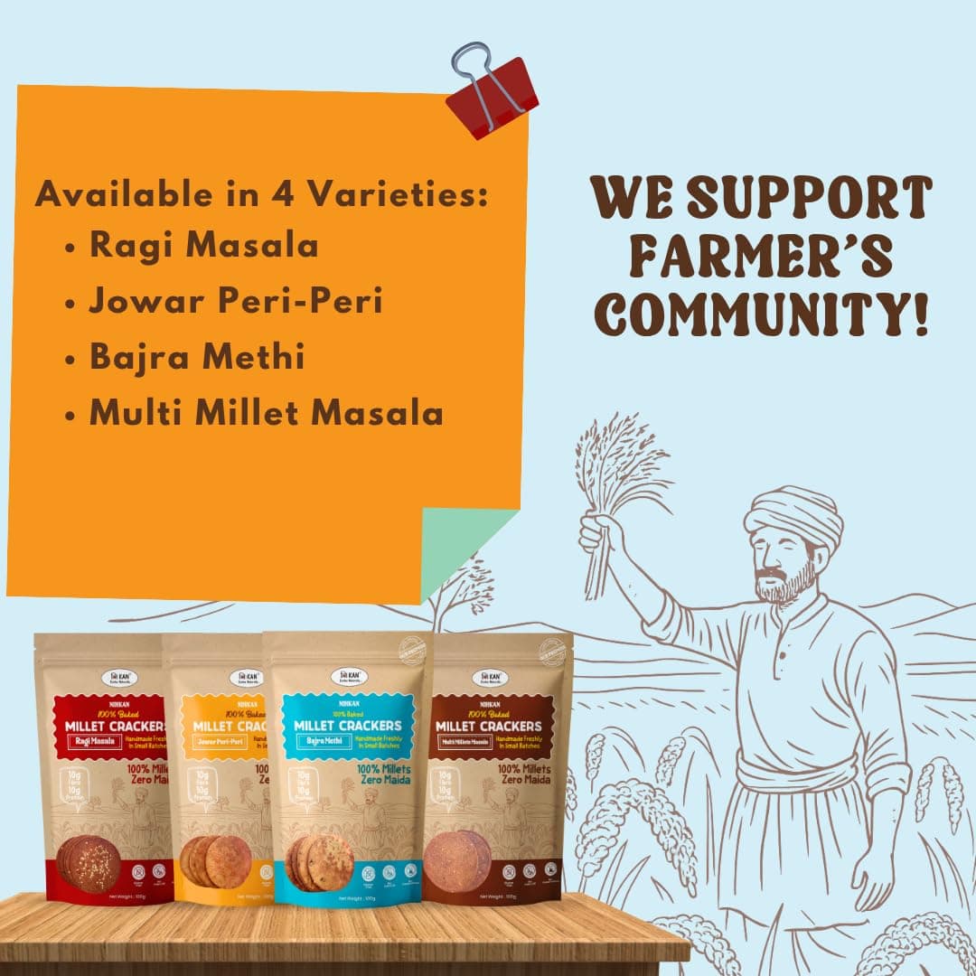 NIHKAN Bajra Millet Crackers - Gluten free | No Maida | High protein | High Fibre - Handmade & baked | Healthy Millet snack | Chai time guilt free snacks - No Preservatives & No Baking soda - 100g (Bajra Methi Flavour) — image 7