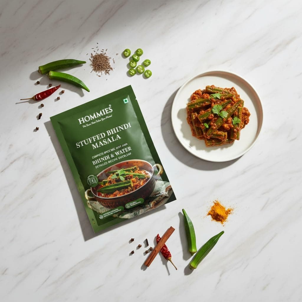 Hommies Stuffed Bhindi Masala Spice Mix | Ready to Cook in Minutes | Just Add Ladyfinger & Water | Serves 4 | Healthy Curry Masala with No Preservatives | Pack of 4 (200g, 50g Each) — image 4