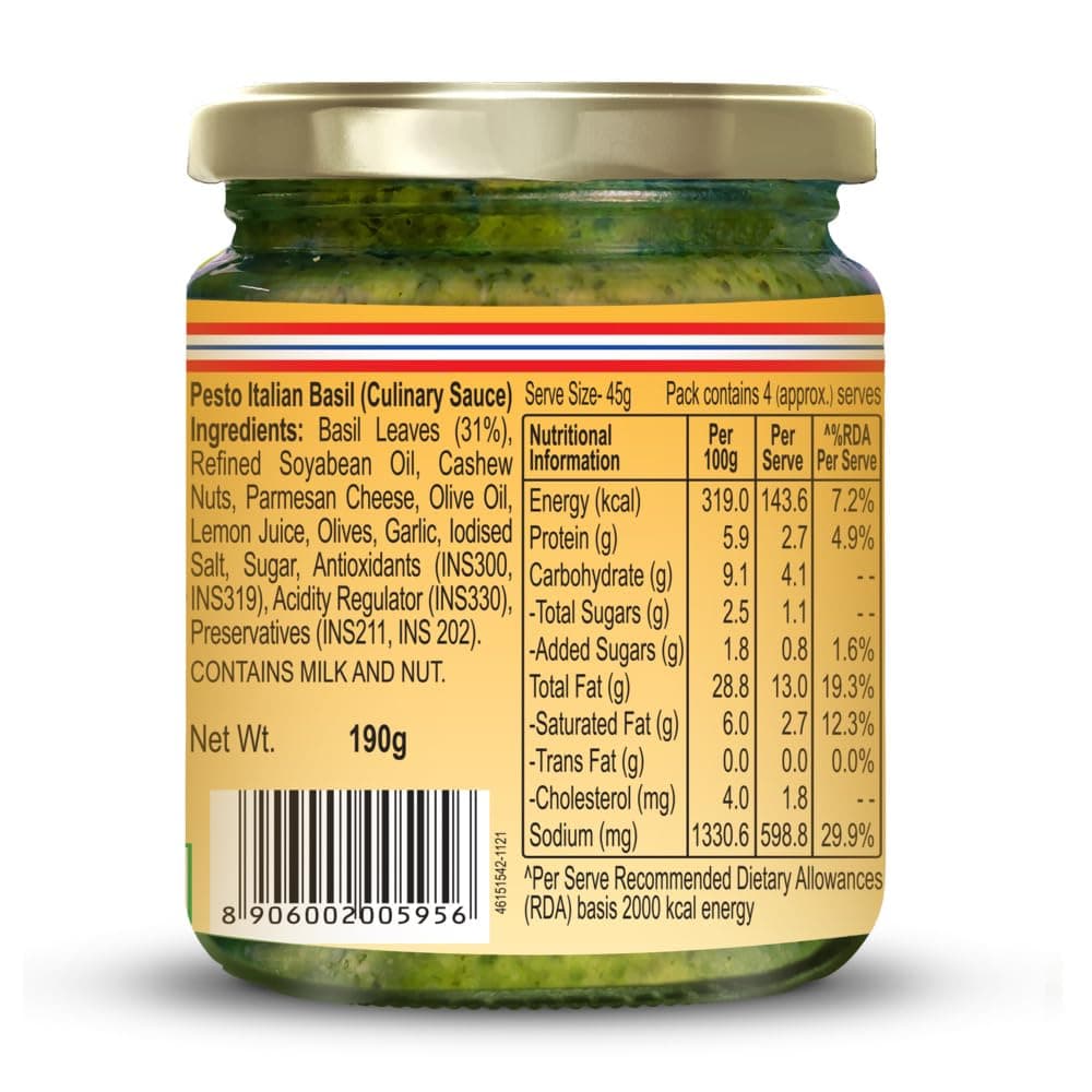 Dr. Oetker FunFoods Italian Basil Pesto, 190g | Authentic Pesto Sauce with Fresh Basil, Parmesan Cheese & Olive Oil | Perfect for Pasta, Pizza & Sandwiches — image 2