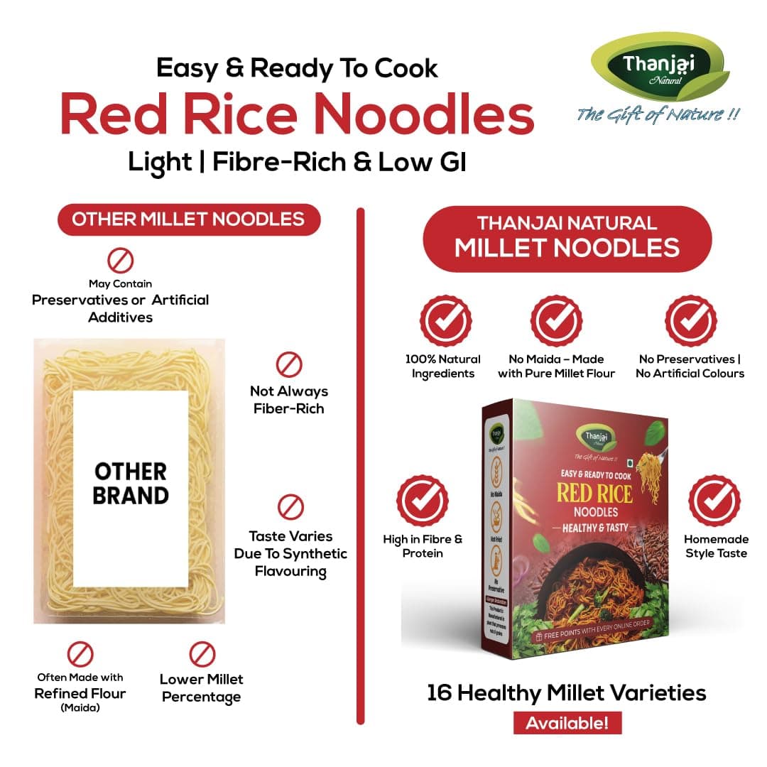 Thanjai Natural Red Rice Millet Noodles 180 Grams X 5 (900 Grams) of Homemade Natural Millet Noodles(No Preservatives, No Chemicals, No Artificial Extract) — image 5