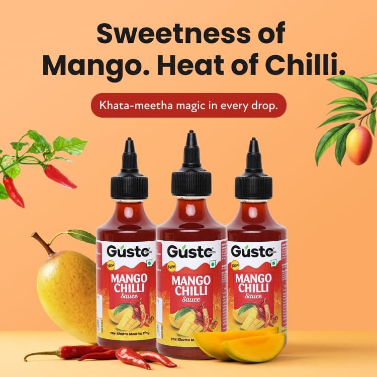 Gusto Foods Mango Chilli Sauce 480gm (Pack of 2) | Sweet and Sour Mango Sauce | Aam Chutney | Khatta Meetha Pickled | Blend of Ripe Mangoes & Red Chillies | Salad Dressing, Dipping Sauce & Seasoning — image 2