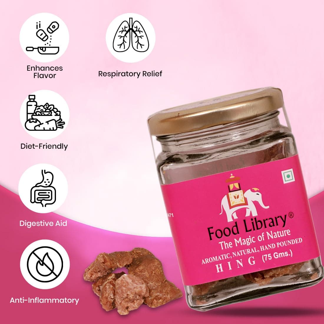 Food Library The Magic Of Nature Premium Compounded Hing | Heeng | Asafoetida – 75g Jar – Authentic Taste | Aroma & Pure Flavor | Organic Pure Kadak Heeng | Gluten-Free & No Additives | No Preservatives or Artificial Colors . — image 4
