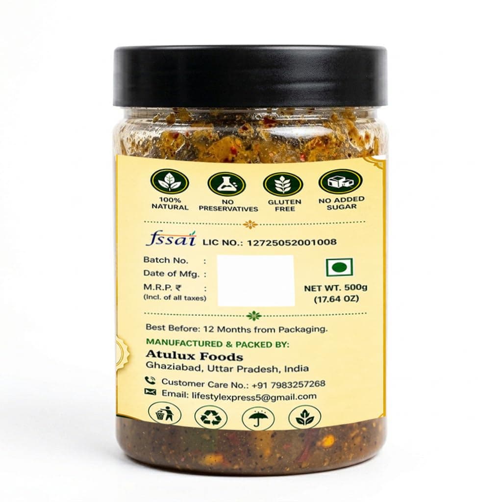 ATULUX Lime Pickle 1Kg, Traditional Nimbu Achar, Spicy Tangy Homemade Style, Oil Free, No Onion No Garlic Pack of 2 (500g Each) — image 6