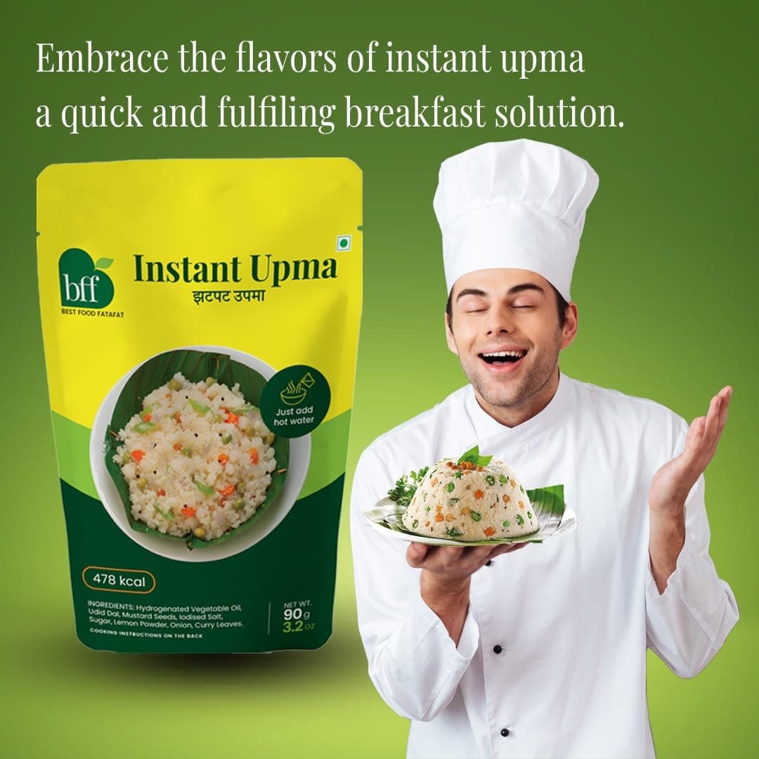 BFF Instant Upma 90g | Indian Breakfast Mix | Just Add Water | Made with Semolina & Spices | Convenient Meal for Home, Office & Travel (Pack of 2) — image 5