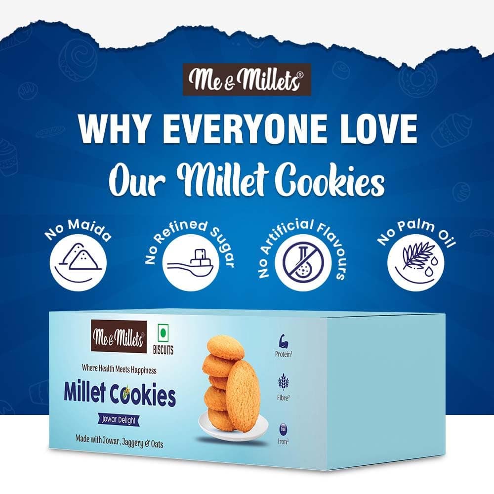 ME & MILLETS Cookies Jowar Delight (75g X 3) - Delicious Millets Biscuits, Rich In Fiber & Protein, Healthy Tea Snack (Jain Friendly) — image 8