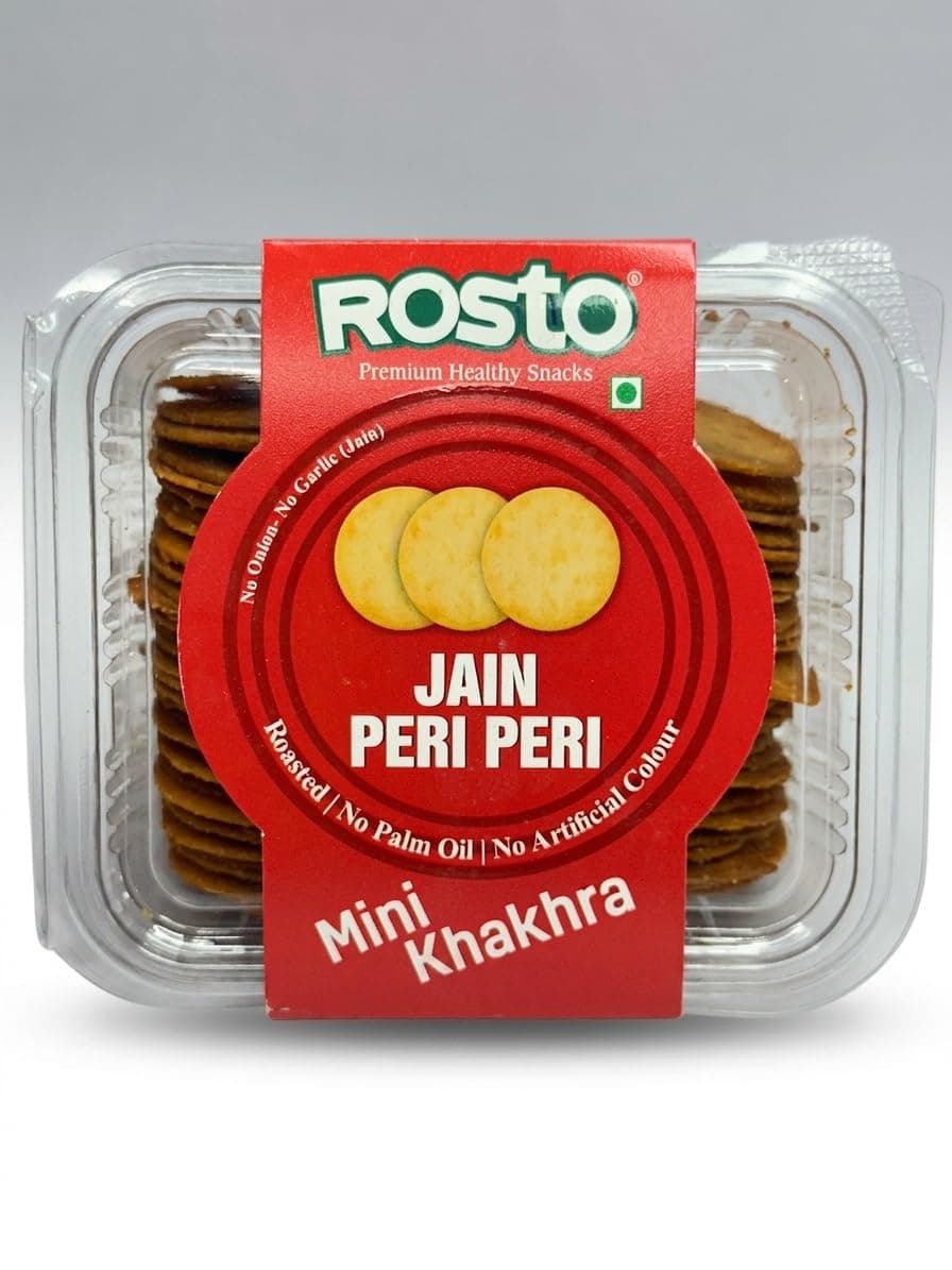 Rosto Jain Peri Peri Mini Khakhra (no onion no garlic), Roasted, No Palm Oil, No Artificial Colour, No Onion No Garlic, 200 g pack of 2 total 400g — image 4