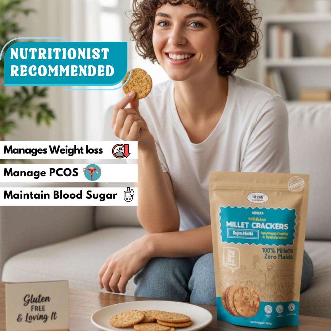 NIHKAN Bajra Millet Crackers - Gluten free | No Maida | High protein | High Fibre - Handmade & baked | Healthy Millet snack | Chai time guilt free snacks - No Preservatives & No Baking soda - 100g (Bajra Methi Flavour) — image 4