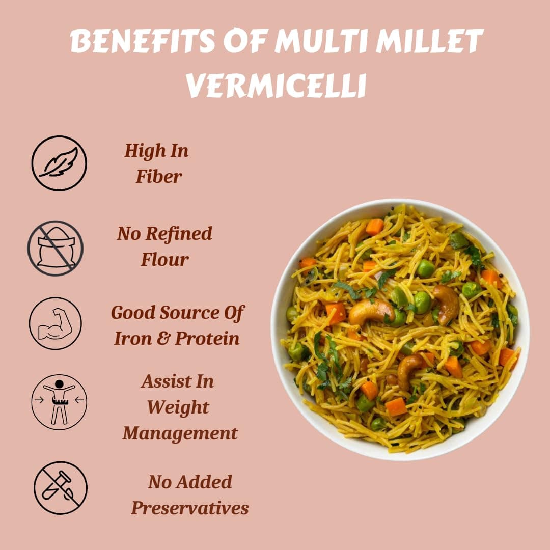 Millet Mania Multi Millet Vermicelli (210g) – 100% Natural, High Protein & Fiber | Quick-Cook Healthy Noodles for Kids & Adults | Ready in 5 Minutes (Pack of 2) — image 5