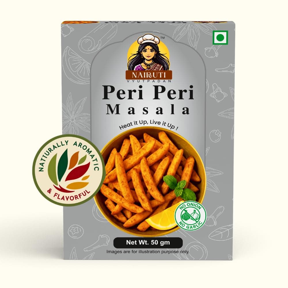Nairuti Vyutpadan Jain Peri Peri Masala 50g | No Onion No Garlic | Jain-Friendly Satvik Spice Blend | Tangy & Spicy Seasoning for Snacks, Fries, Popcorn, Makhana & Chips | Pure & Natural — image 6