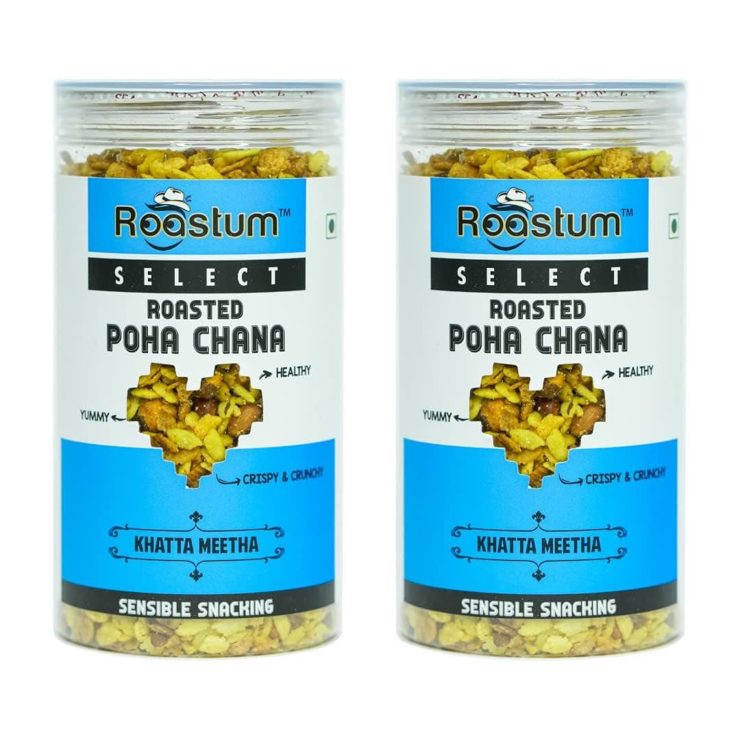 ROASTUM Roasted Poha Chana Healthy Mixture | No Onion No Garlic - Low Calorie | Fibre Rich, No Preservatives (Pack Of 2, 540GM)