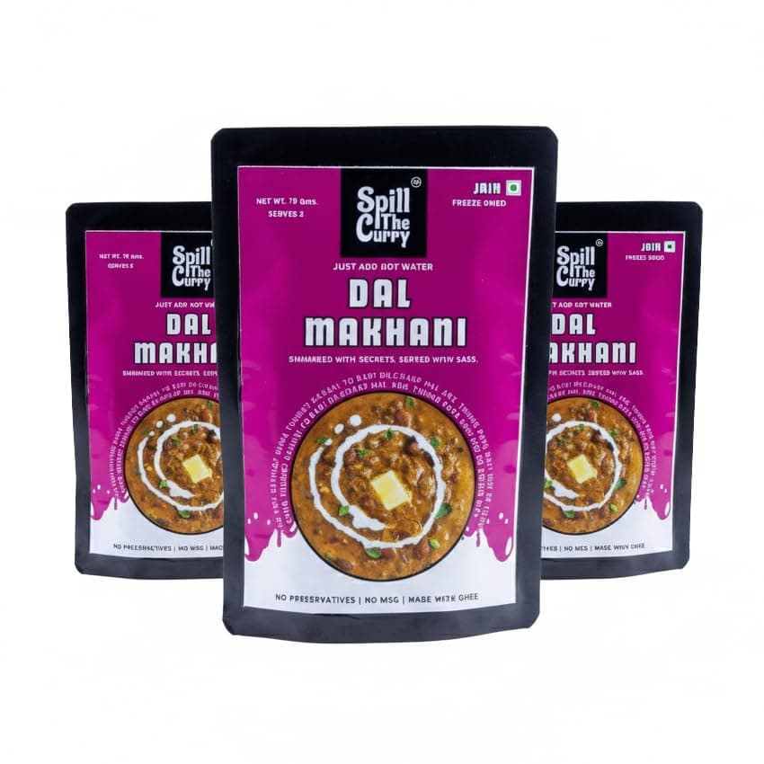 SPILL THE CURRY Dal Makhani Jain Ready to Eat | No Onion No Garlic | Authentic Punjabi Creamy Lentil Curry | Freeze Dried Instant Food | Just Add Hot Water | Vegetarian Meal for Travel & Hostels | Combo Pack of 3 (70g Each)