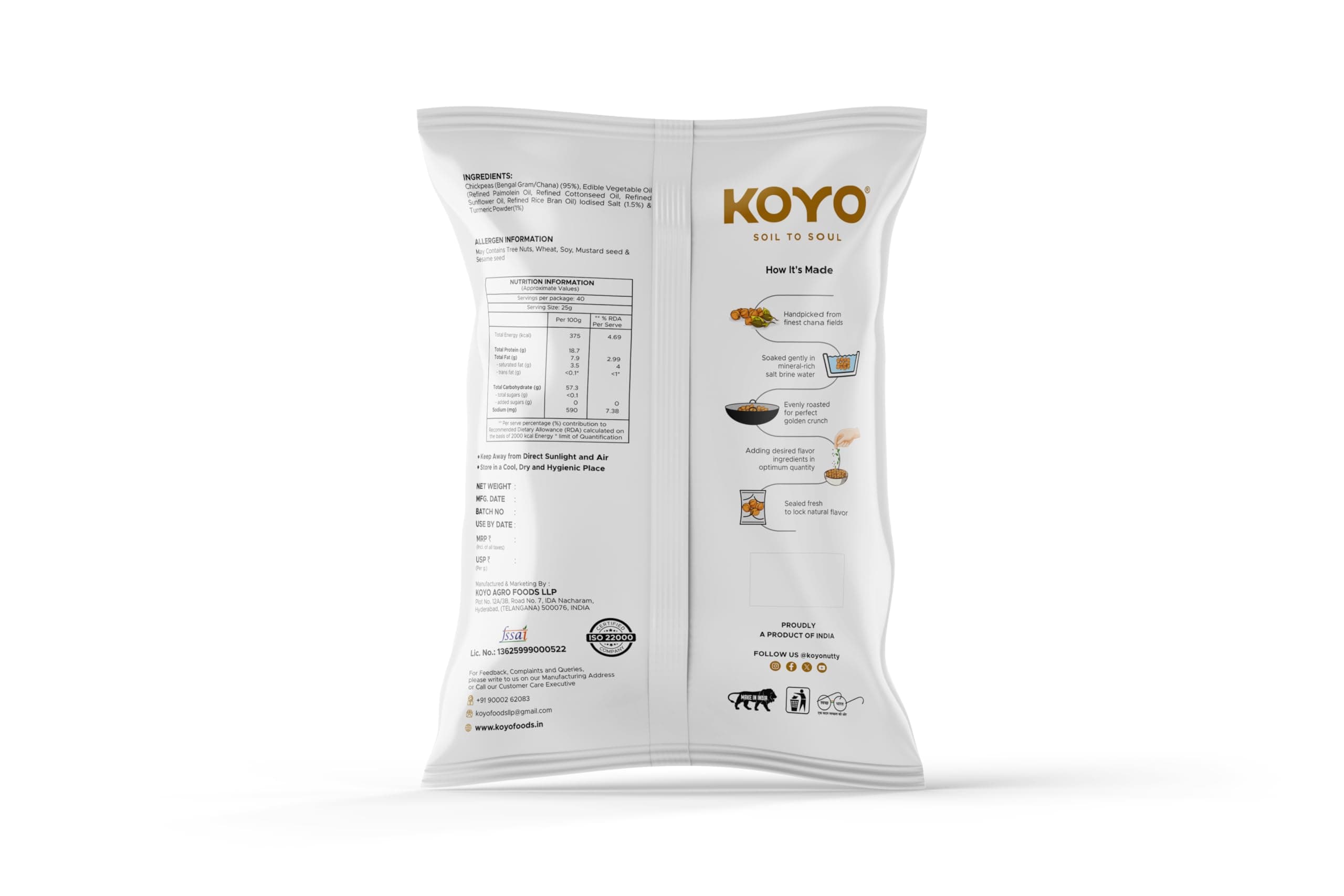 KOYO Haldi Chana 360 Gram | Roasted Chana with Turmeric | High Protein Healthy Snack | Natural & Crunchy | No Artificial Flavour, No Onion, No Garlic | Immunity Booster Snack — image 2