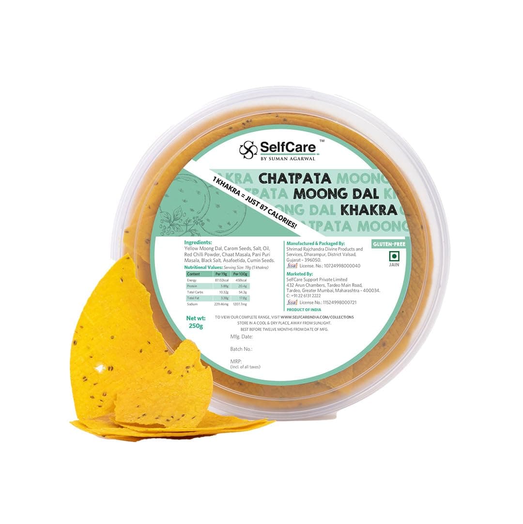 SelfCare By Suman Agarwal Chatpata Moong Dal Khakhra Pack of 1 250g | Roasted-Healthy-Snacks-Crackers-Namkeen-Grocery | Crispy & Chatpata - Tae time - Eat with Dip | Gluten Free - Jain & Travel Friendly