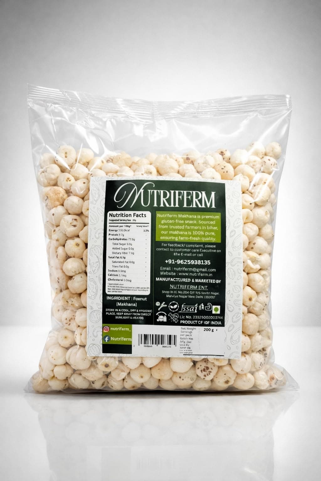NUTRIFERM Makhana | Premium Fox Nuts | Roasted & Crunchy Phool Roasted Makhana | Healthy Snacks for Weight Loss | High Protein, Low Fat | Gluten Free Lotus Seeds | Diet Snack India - 200g — image 4