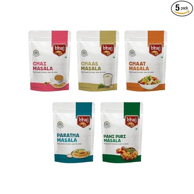 Bhoj Masale Chai, Chaas, Chaat, Paratha And Panipuri Masala Powder Combo Pack 200GM Each, Gross Total 1 KG | Top Up Jain Masale For Kitchen