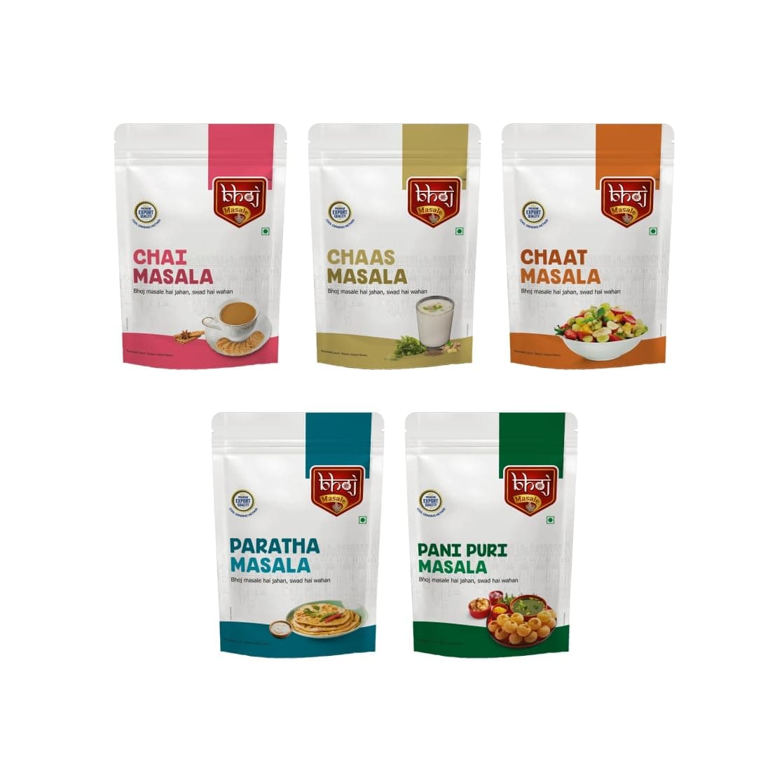 Bhoj Masale Chai, Chaas, Chaat, Paratha And Panipuri Masala Powder Combo Pack 200GM Each, Gross Total 1 KG | Top Up Jain Masale For Kitchen — image 2
