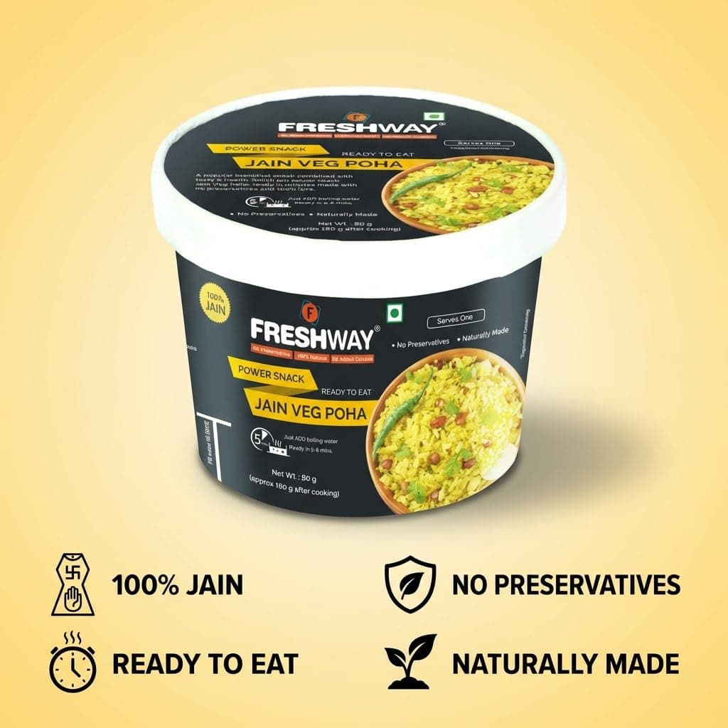 Freshway Jain Veg Poha Quick & Easy Ready to Eat Healthy Snack | 100% Jain No Onion No Garlic No Preservatives | Nutritious & Delicious Breakfast or Anytime Meal | Made with Real Veggies | Lightweight Travel Friendly Ideal for Office Hostel & Travel | Pack of 6 — image 8