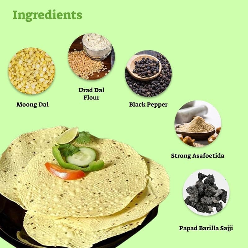 Marwar Special Moong Dal Papad 800gm Pack Of 2 (400gm Each) Rajasthani Flavor Medium Spicy Handmade Pappadam | Zipper Pack Appadam | Size: 7Inch, Contains 56-60 Papads | Perfect Snack or Meal Side — image 3