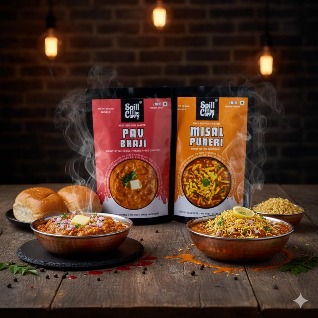 SPILL THE CURRY Pav Bhaji Jain & Misal Jain Ready to Eat Combo | No Onion No Garlic | Freeze-Dried Meals | Instant Heat & Eat | Pure Veg Jain Food | Travel & Hostel Friendly | Pack of 2 (1 Pav Bhaji Jain + 1 Misal Jain) — image 4
