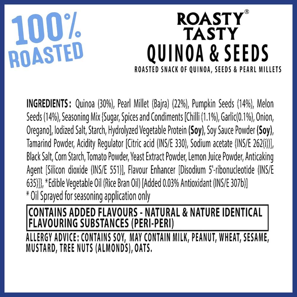 Roasty Tasty Quinoa & Seeds Peri Peri|Healthy Snacks|Roasted White Quinoa Puffs, Bajra & Seeds Mix|Rich In Protein For Adults & Kids|No Transfat|Diet Mixture|Peri Peri Masala|Roasted Namkeen|300G — image 7