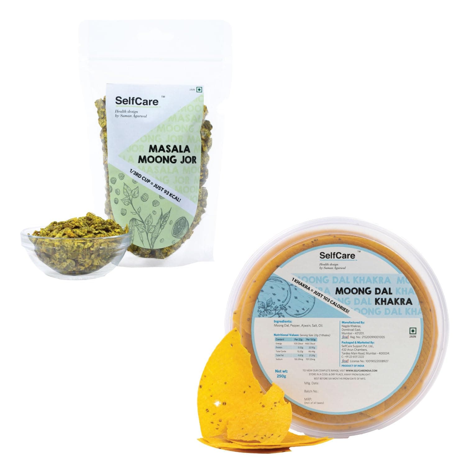 SelfCare By Suman Agarwal Moong Dal Khakhra & Masala Moong Jor - (Combo Pack) | Roasted | Savoury - Snacks - Namkeen - Grocery | Spicy Crunchy & Chatpata - Tea time Snacking | Jain & Travel Friendly — image 2
