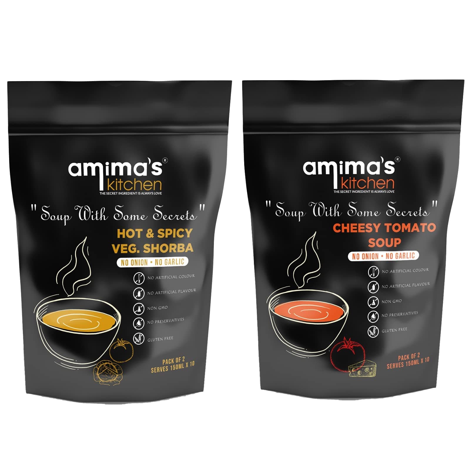 Amima's Kitchen Combo Of Hot & Spicy Veg. Shorba + Cheesy Tomato Jain Soup (No Onion No Garlic) - 100 Grams (Pack of 2) | Instant Soup Mix Powder | Ready To Cook | No Artificial Flavour & Colour | Gluten Free | Non GMO | Healthy Soup — image 2