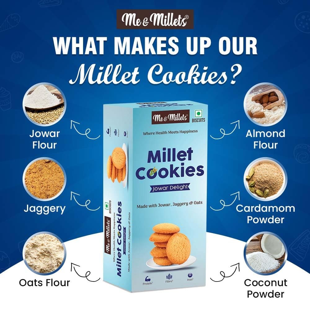 ME & MILLETS Cookies Jowar Delight (75g X 3) - Delicious Millets Biscuits, Rich In Fiber & Protein, Healthy Tea Snack (Jain Friendly) — image 5