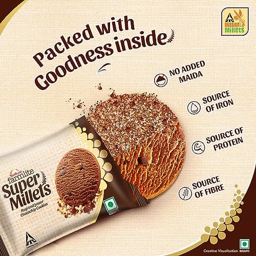sunfeast Farmlite Super Millets Ragi and Jowar Chocochip Cookies, Delightfully Tasty & Crunchy, Made with No Added Maida, Millet Biscuits, 75g — image 5