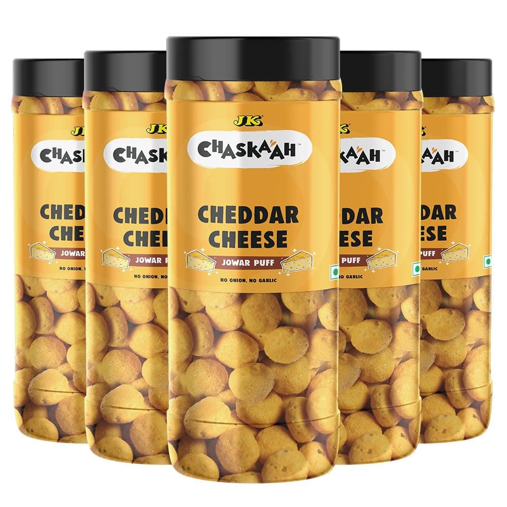 Chaskaah Cheddar Cheese Jowar Puff, 375g (Pack of 5) | Vegan| Gluten Free| Dry Roasted|MSG Free| Low Cholestrol| Rich in Calcium|Gourmet| Puffed Snacks| Jain — image 2