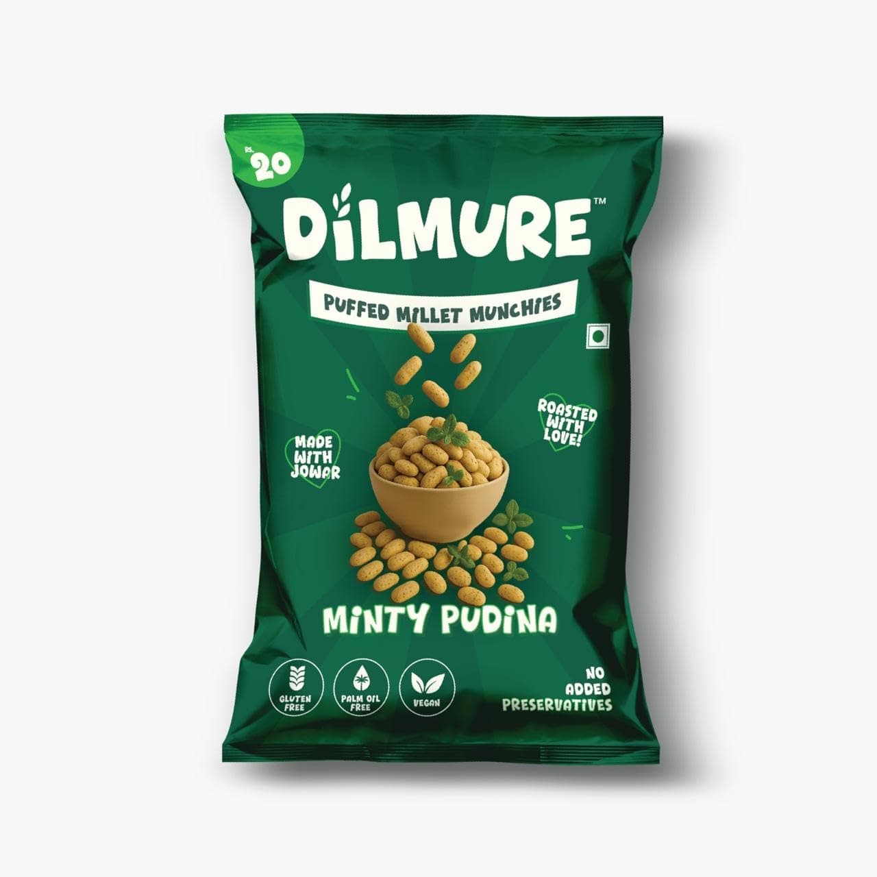 DILMURE No Onion No Garlic Jowar Millet Munchies Combo Pack – Minty Pudina & Salt n Pepper (25G Each) | Roasted Healthy Snacks | No Preservatives, No MSG, No Maltodextrin | Palm Oil Free | Zero Cholesterol, Zero Trans Fat | Gluten-Free Millet Snack (Pack of 10) — image 4