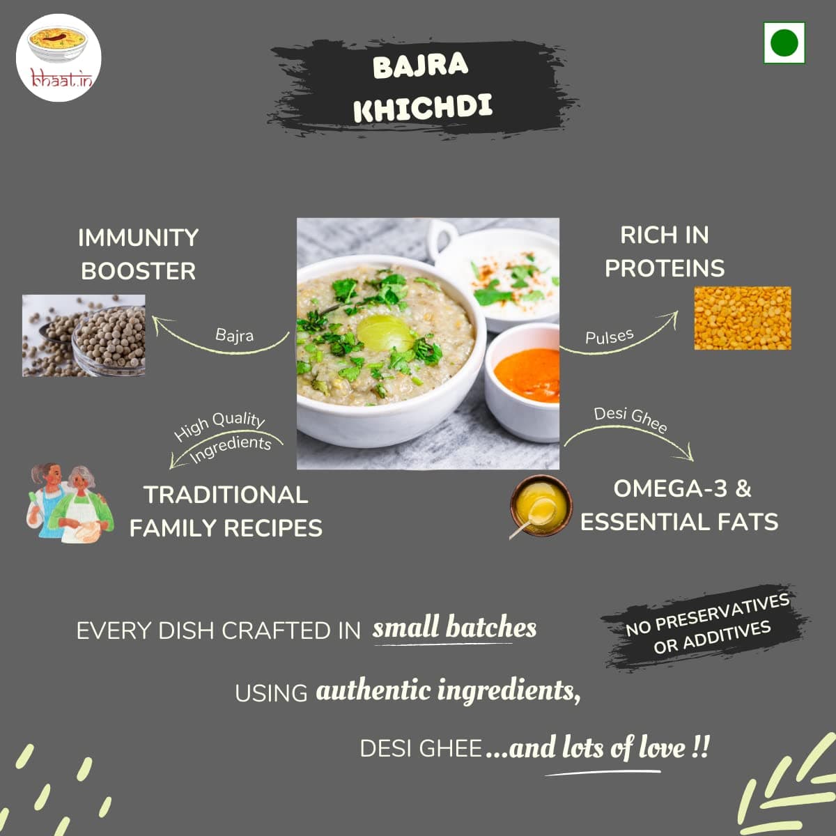 Bhaat.in Bajra Khichdi | Pack of 2 | Millet Meal | High Protein & Fiber multigrain | Winter food| Ready to Eat Healthy Meal | Gluten-Free | No Onion, No Garlic | Travel-Friendly | Wholesome Indian Food — image 3