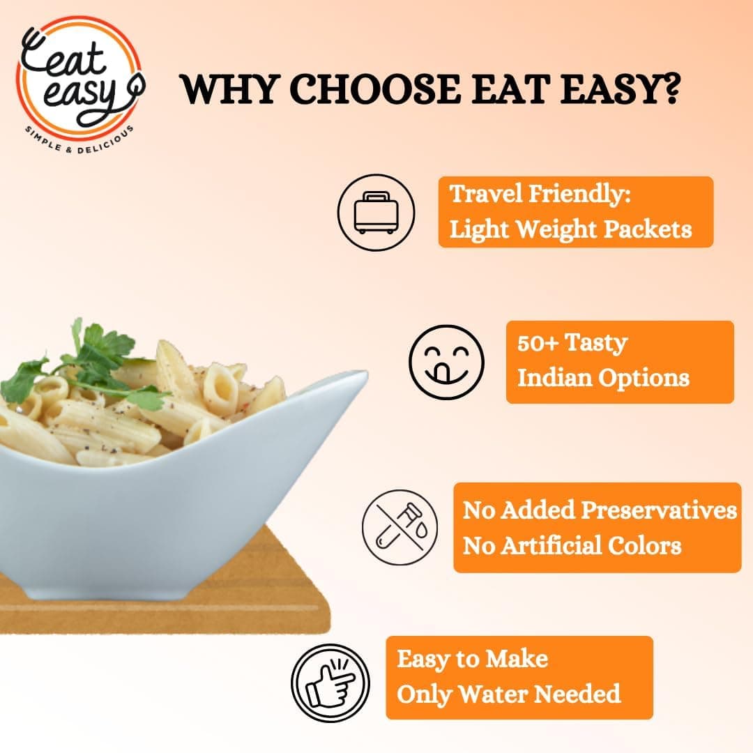Eat Easy Ready To Eat Jain Pasta- 100gm (Pack of 2) | Freeze Dehydrated | Just Add Water and Cook | No Onion No Garlic, Vegetarian Healthy Instant Creamy Pasta Food for Travel, Trekking, Campign, Hostel — image 5