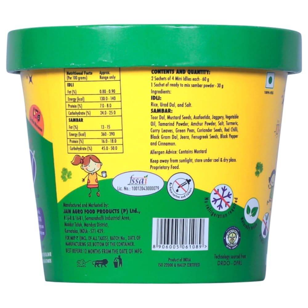 Amajain Instant Sattvik Healthy Idli Sambar, Ready-to-Eat, No Added Preservatives, No Added Flavours, Jain-Friendly, 90g (Pack of 2) — image 3