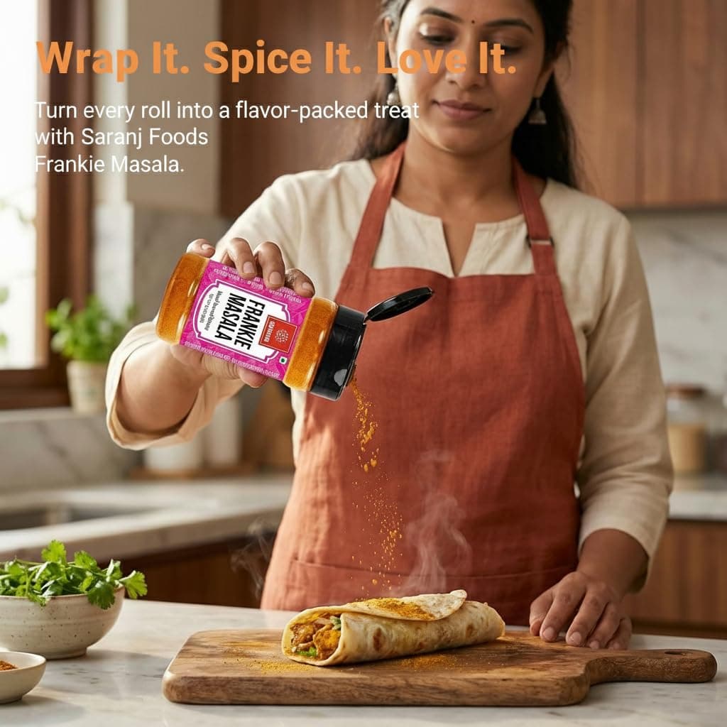 SARANZ Frankie Masala | Kathi Roll Masala Spice Mix | Tangy & Spicy Amchur Anardana Blend | For Rolls, Wraps, Paneer, Veg Kathi Roll, Chaat & Sandwiches | No Added Colors | 100g — image 4