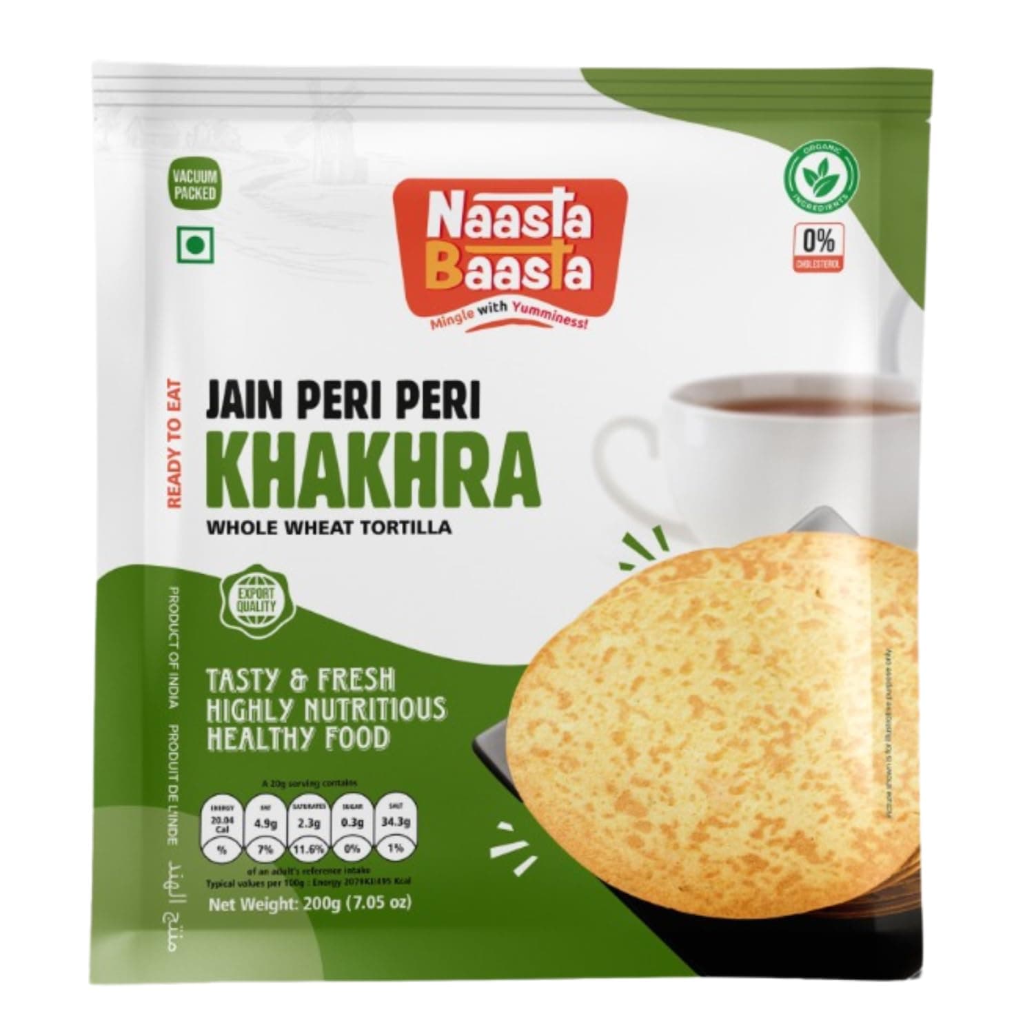 Naasta Baasta Jain Peri Peri Khakhra - Spicy, Crispy, Vegan, Healthy Snack, Indian Flatbread, Bold Flavor - 200g, Pack of 4 — image 2