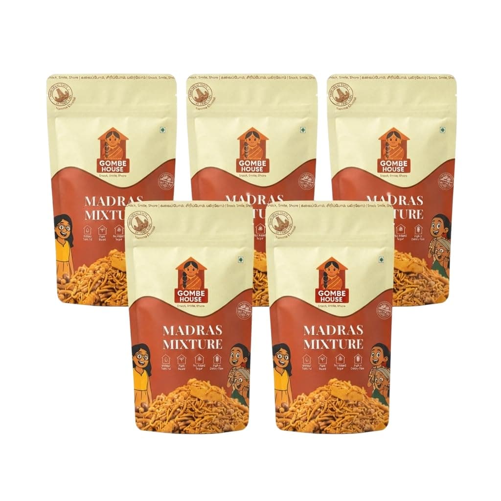 Gombe House Madras Mixture 120g Each (Pack of 5, 600g Total) Authentic South Indian Namkeen Crispy Crunchy Tea Time Snack No Palm Oil No Preservatives Vegan Traditional Homemade Taste — image 2