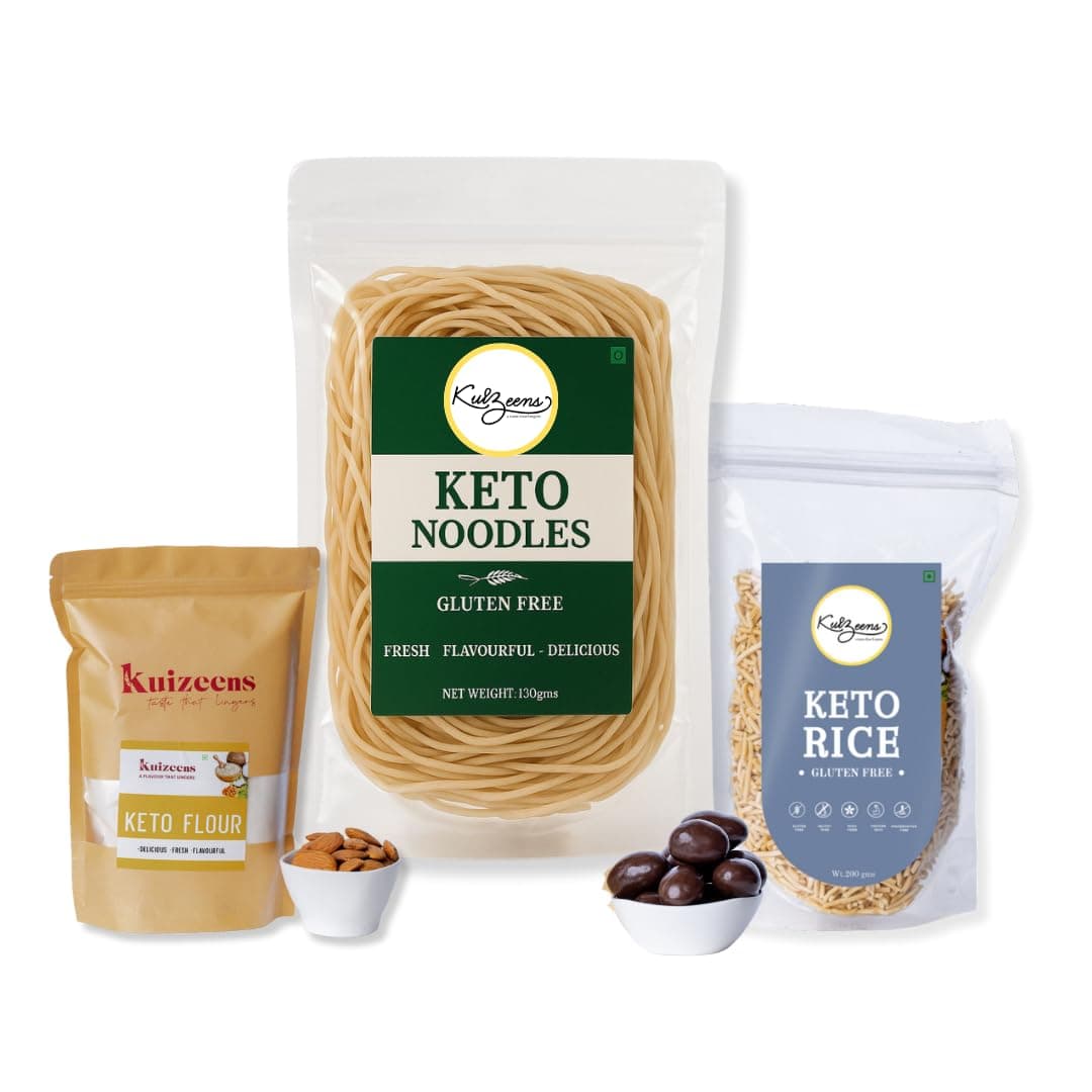Millet Me by Kuizeens Keto Hamper - 450g | Keto Flour 250g/Noodles 110g/Rice 100g/4 Pcs Chocolate |Extremely Low Carb Atta|Zero Added Sugar Keto Sweets|Jain | No Onion & Garlic — image 2