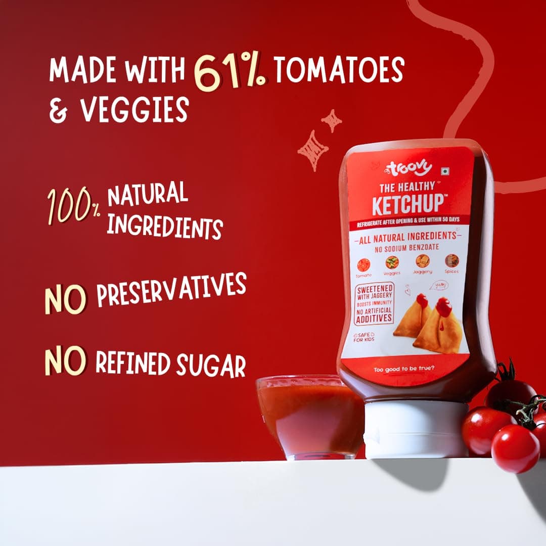 Troovy Healthy Tomato Sauce | 100% Chemical Free | No Preservatives | No Processed Sugar (uses Jaggery) | No MSG | No Sodium Benzoate | All Natural Ingredients | Contains Minerals Like Iron | Tastes like Regular Tomato Ketchup (PO1) — image 3