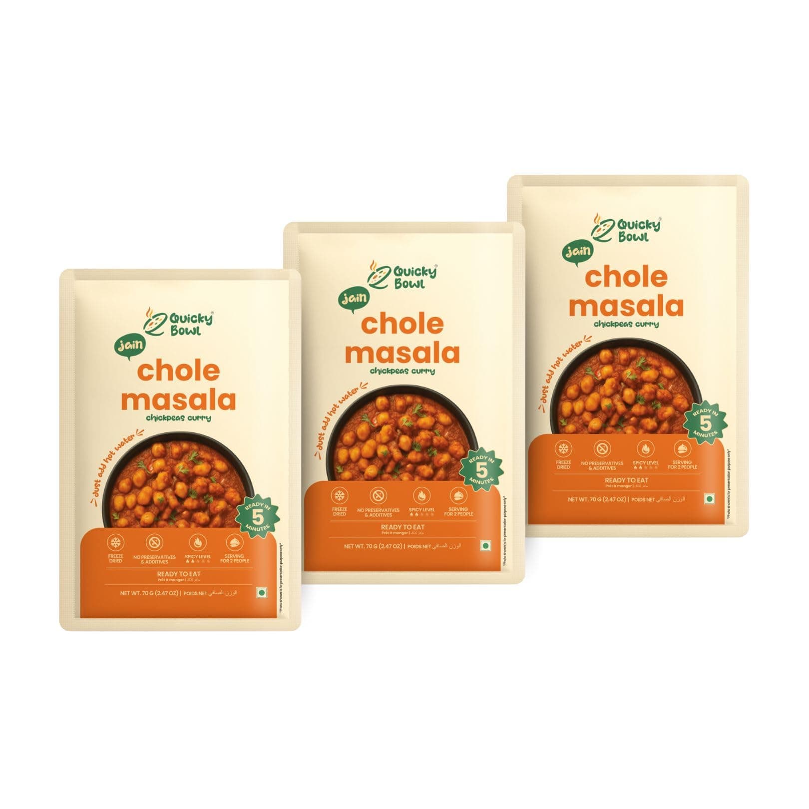 Quicky Bowl Jain Chhole Masala | Chick Pea Curry | Ready To Eat | No Onion No Garlic | Indian Sabji | Instant Food | (Pack Of 3) — image 2
