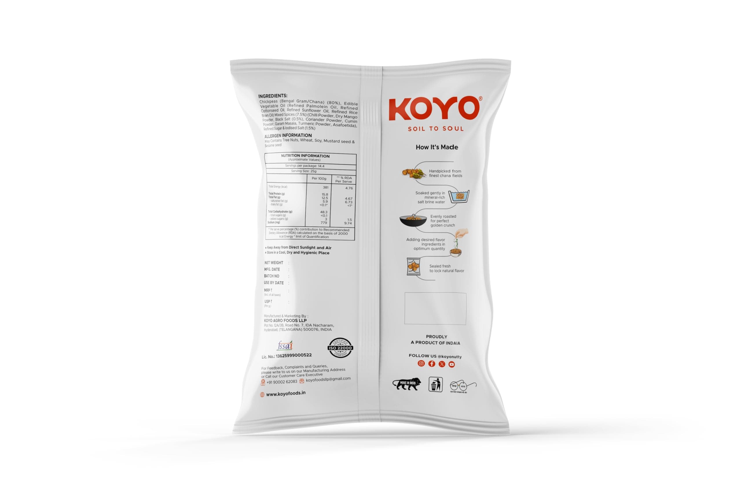 KOYO Masala Chana 360g, Snack and Namkeen | Roasted Chana Masala Chickpeas Masala Chana | High Protein Healthy Snack | Natural and Crunchy — image 3