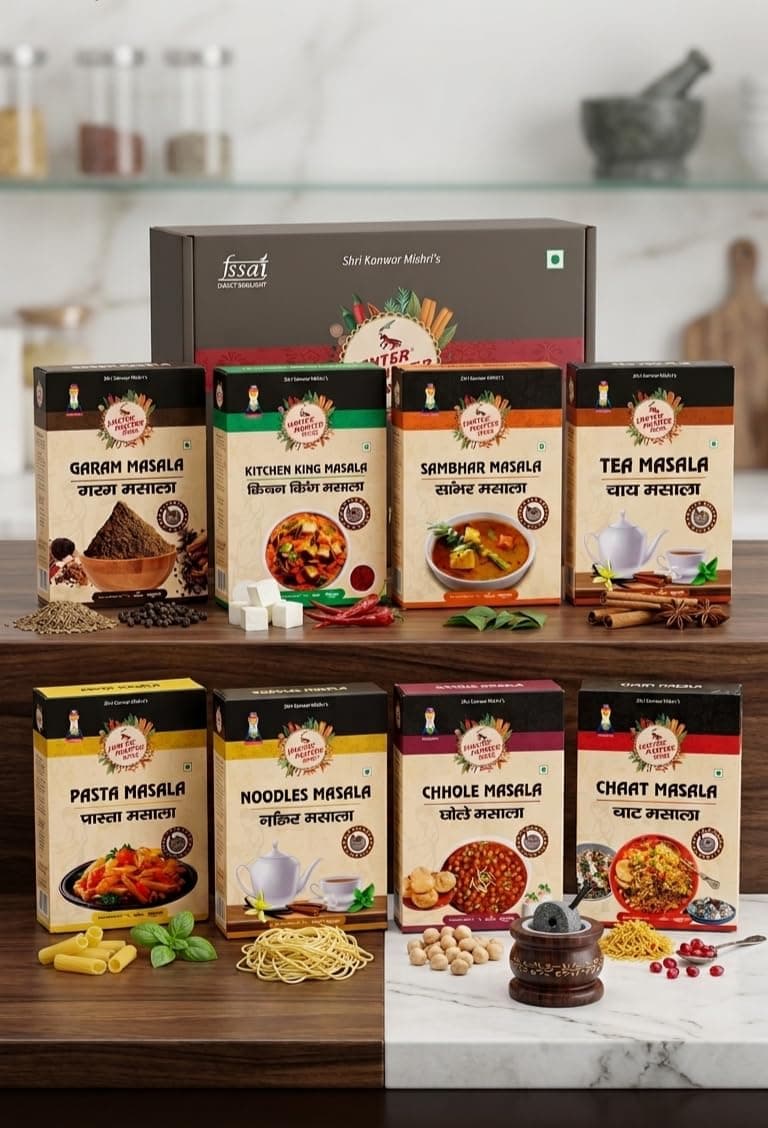 JANTERMANTER COMBO -ALL IN ONE MASALA| Janter Manter All-in-One Jain Masala Combo (7 x 50g) | No Onion No Garlic | Pure Jain Spices | Garam, Kitchen King, Chhole, Chaat, Tea, Sambhar, Pasta & Noodles Masala | Authentic Indian Taste