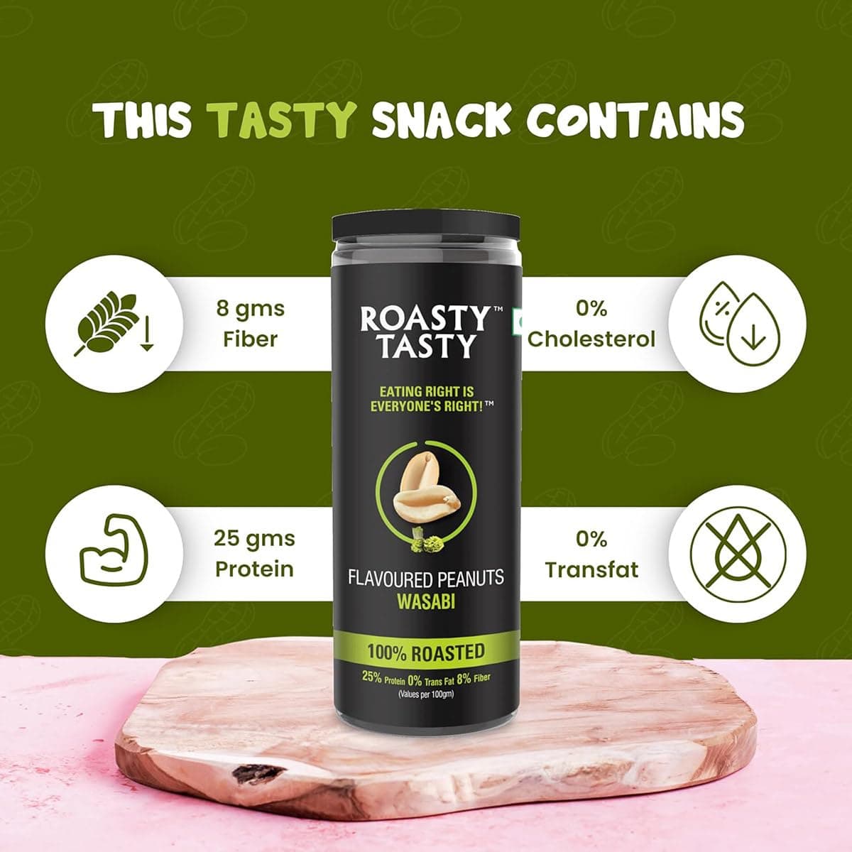 Roasty Tasty Wasabi Flavour Roasted Peanuts|Healthy Snacks|Rich In Protein & Fibre|Roasted, Not Fried Snacks|Healthy Food|Namkeen Peanuts|Crunchy Masala Peanuts|Pack Of 2 (150G Each) — image 5